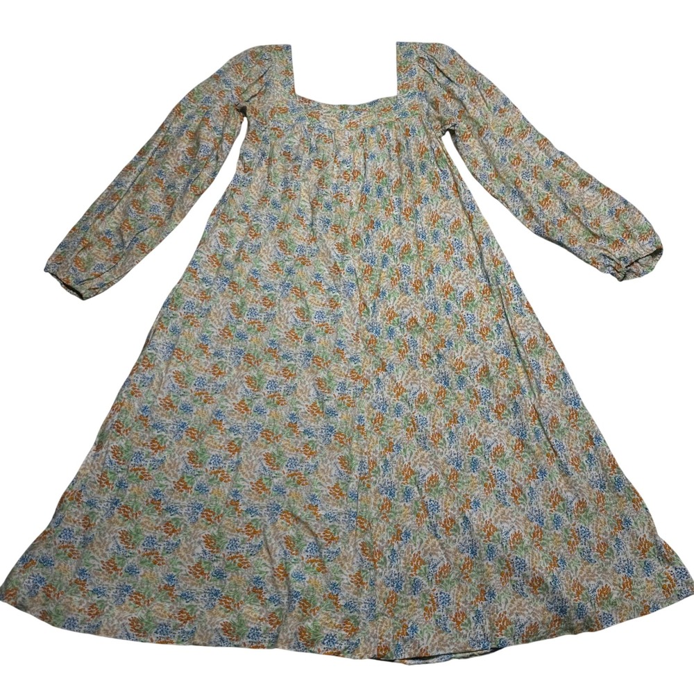 Albert Nipon Vintage Floral Square Neck‎ Puff Sleeve Midi Dress Cottagecore
